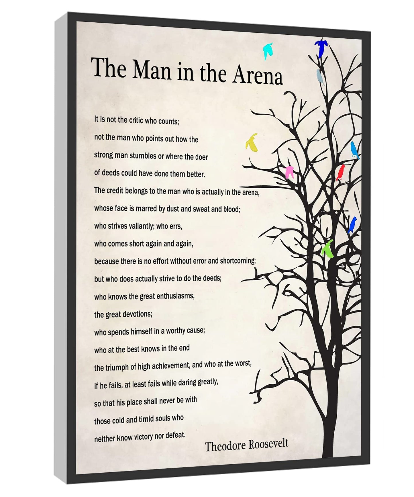 The Man In The Arena Wall Art Theodore Roosevelt Quote Framed Poster Inspirational Quote Canvas Wall Art For Home Office Framed Ready to Hang 12"x18"