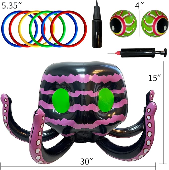 GIFTEXPRESS Sea Creature Octopus Ring Toss Game 4-in-1 – Halloween Candy Bowl, Basketball Hoop, Pool Toy & Spooky Party Décor for Kids & Adults, Indoor/Outdoor Water Game