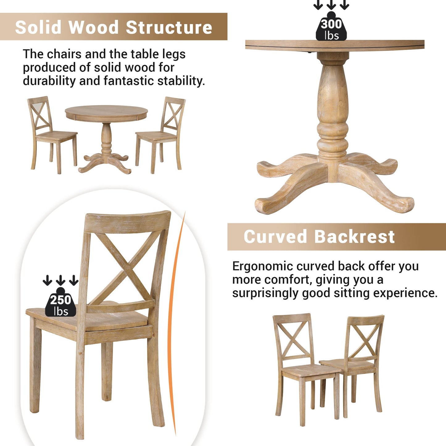 Merax 5 Pieces Dining Table Set,Retro Style Chairs with Solid Wood Legs for Kitchen Diningroom