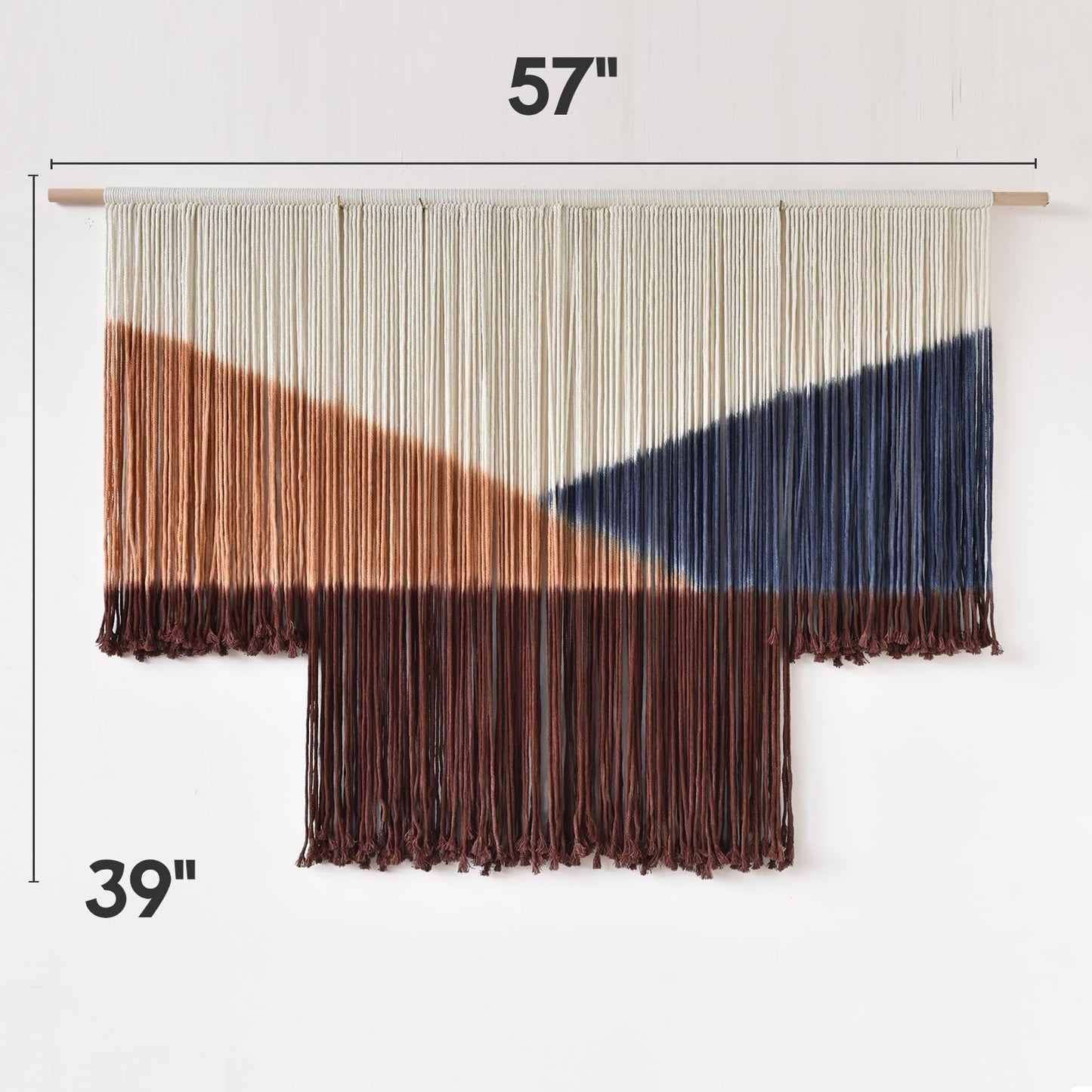 Jakalin Macrame Wall Hanging Geometric Boho Tapestry Dip Dyed With Modern Shapes, 57" W x 39" L Macrame Wall Art for Living Room or Bedroom Decor