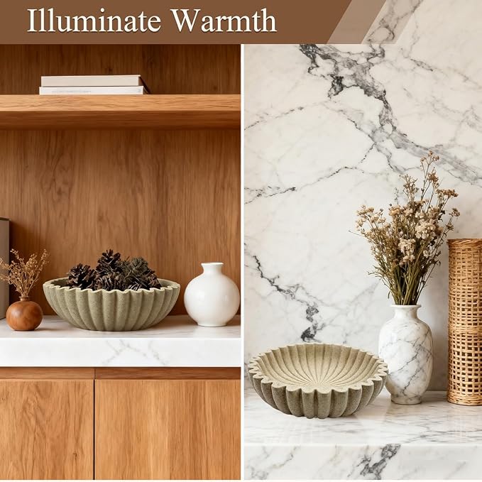 Large Modern Ruffle Bowls,Sandstone Decorative Catch All Bowl for Kitchen Counter and Entryway Table, Handcrafted Fruit Bowls and Key Bowl for Home Decor