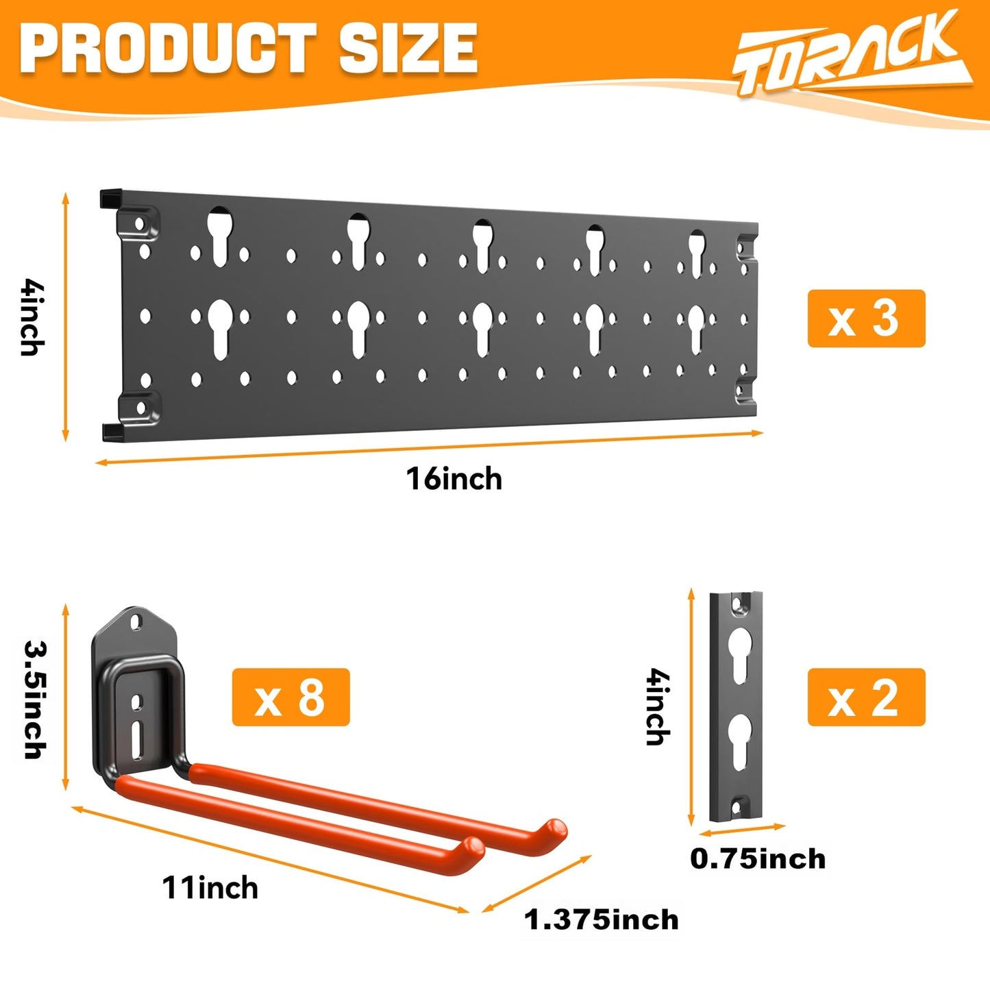 TORACK Garden Tool Organizer Wall Mounted, Garage Folding Chair Storage Rack, Tools Rack for Shovels, Rakes, Broom, Ladders, Hooks for Keyhole Style Shelving Unit(13 pcs)