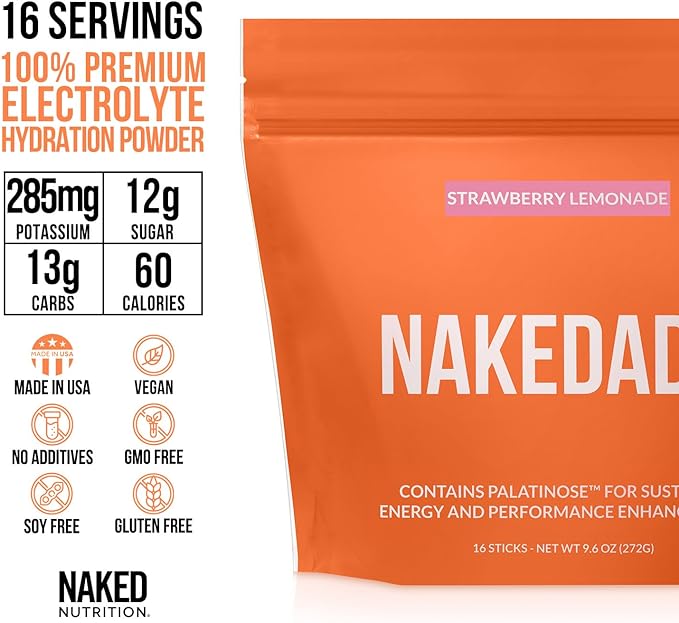 Nakedade Strawberry Lemonade ??Performance Enhancing Sports Drink Powder - Electrolyte Powder ??No GMOs or Artificial Sweeteners, Gluten-Free, Soy-Free, Dairy-Free ??16 Sticks