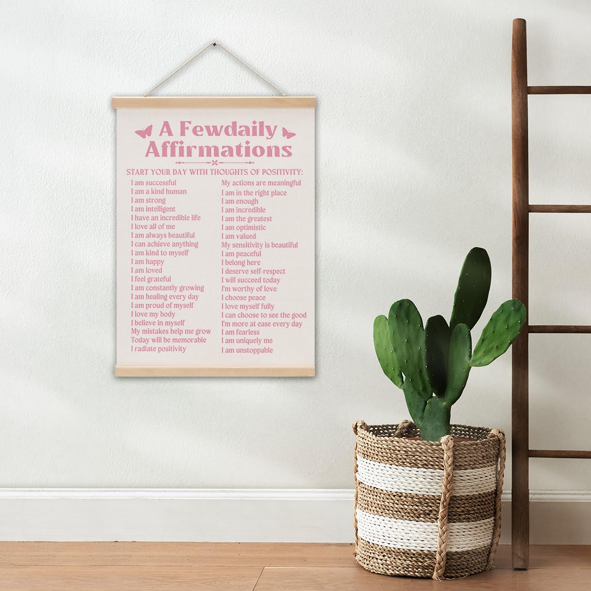 HKDGVRTB Motivational Positive Affirmations Pink Wall Decor,A Few Daily Affirmations Wall Art for Teen Girls Inspirational Gifts for Women, Pink Bedroom Classroom Office Decor