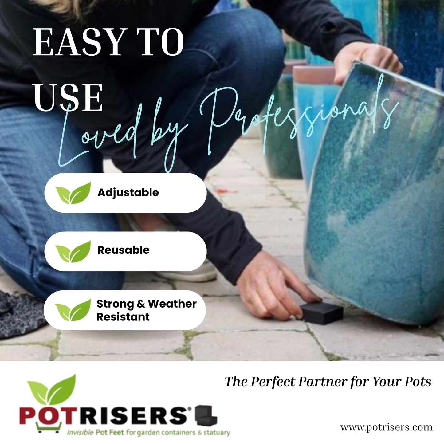 POTRISERS 32 Pack Standard 1" Wide x 1/2" Tall Value Pack | Invisible Pot Feet & Plant Risers | Drainage & Airflow for Planters, Pots, Garden Decor | Patios, Decks, Gardens, Greenhouses