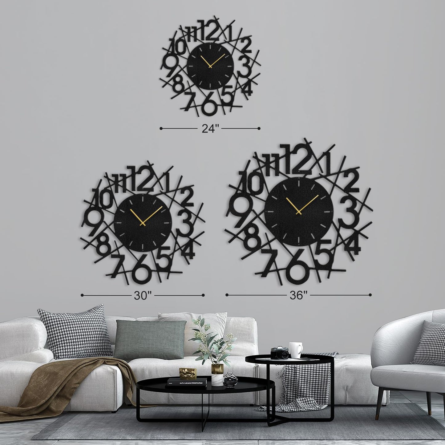 SIGNLEADER Metal Wall Clock Wall Art Decor, Big Black Numbers Wall Sculpture Clock Silent Battery Operated Hangings Home Decoration for Living Room, Bedroom, Kitchen, Bathroom - 36" Black