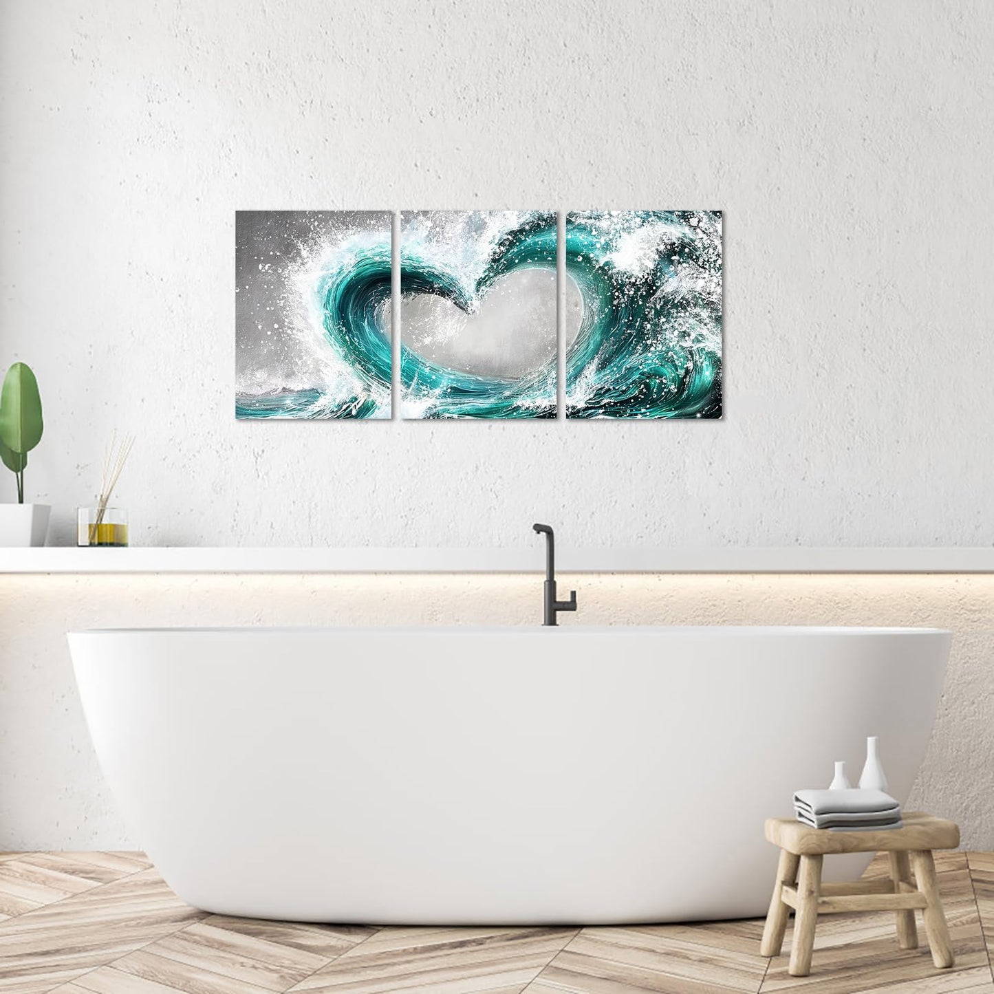 HOMEOART Bedroom Wall Art Ocean Wave Painting Love Sign Wall Decor Framed Artwork Bathroom Bedroom Living Room Decor (Turquoise)