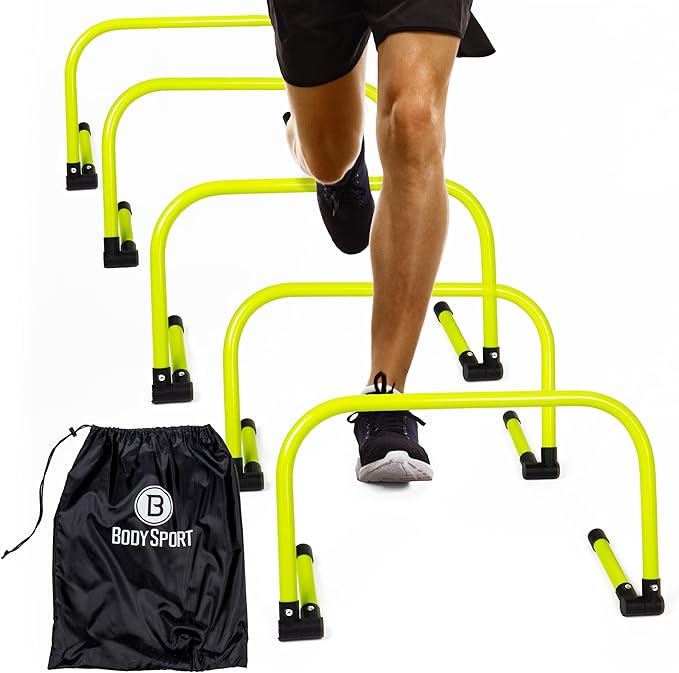 Body Sport Adjustable Athletic Speed Training Hurdles, Jumping & Speed Training Fitness Equipment, Hurdles for Track & Field, Basketball, Soccer & More, Set of 5