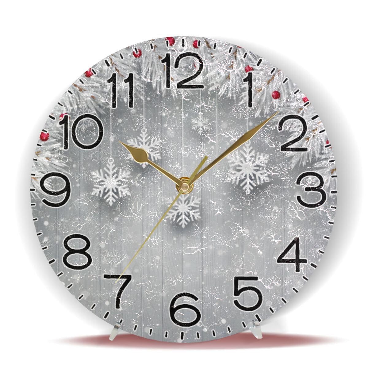 ALAZA Silver Christmas Tree Snowflake Wall Clock Battery Operated Non Ticking Silent Quartz Analog Rustic Farmhouse Round Clock Retro Decor for Home Kitchen Living Room Bathroom