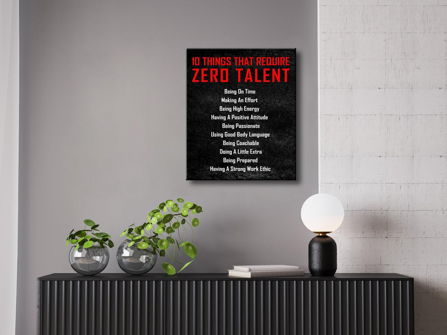 Pyradecor Large Motivational 10 Things that Require Zero Talent Office Positive Quotes Inspirational Poster Canvas Prints for Classroom Living Room Home Decorations