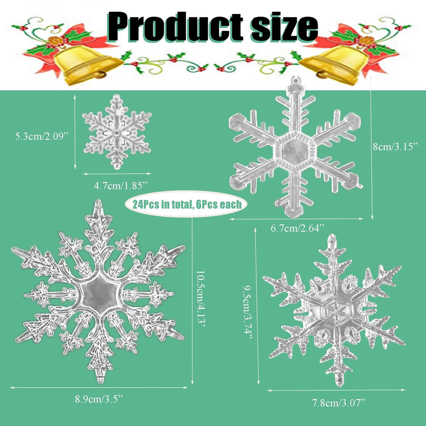 MIAO JIN Plastic Winter Snowflake Ornaments Xmas Tree Hanging Decorations for Christmas Tree Wedding Birthday Party Home Window Door Decorations,24PCS