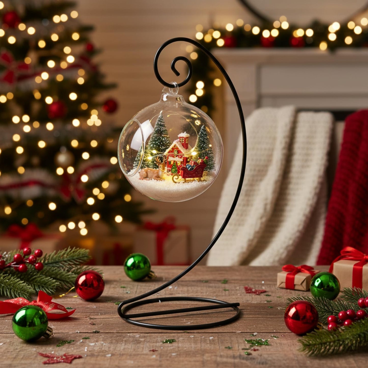 LEIFIDE 12 Pcs Ornament Display Stand 11 Inch Black Metal Stand for Hanging Glass Globe Terrariums, Witch Ball Festivals Wedding Ornament and Home Office Party Decor(Round)