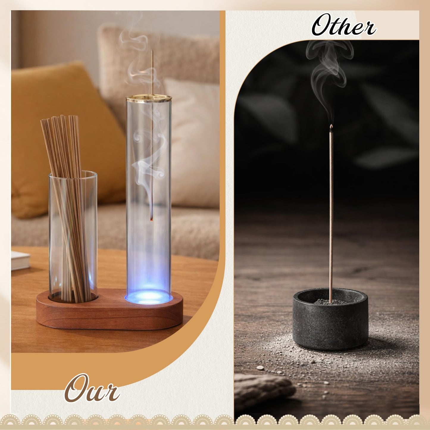 Gandeer Glass Glowing Incense Holder, Incense Sticks Burner Holder with Storage, Hang Upside Down Incenses Holders for Sticks with Glass Ash Catcher for Meditation Yoga Spa Room Decor(Classic)