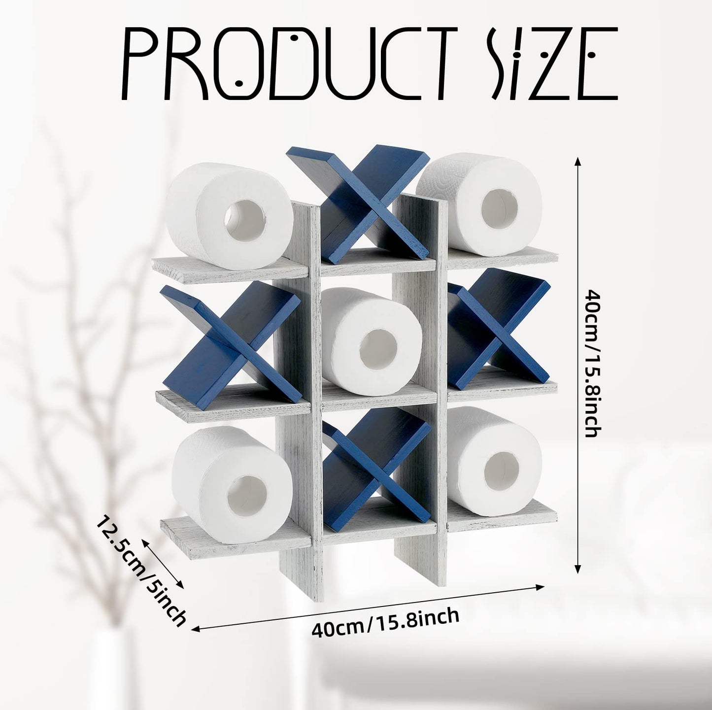 Weysat Tic Tac Toe Toilet Paper Holder Stand Bathroom Wall Decor Rustic Wooden Hanging Storage Freestanding Wall Mounted Shelves Decor for Toilet Tissue Farmhouse