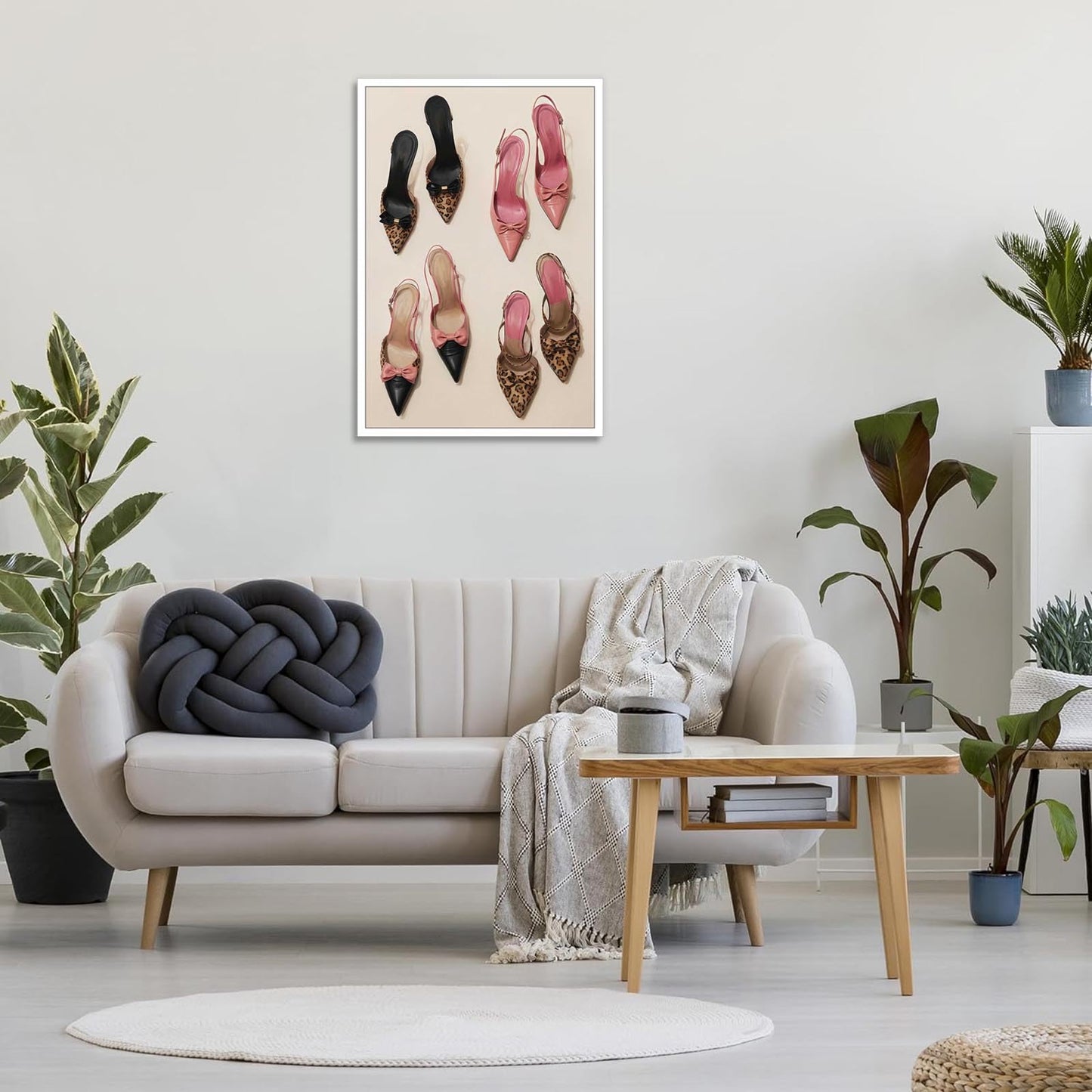 Pink Heel Leopard Posters Trendy Bow Leopard Heels Canvas Wall Art Coquettish Preppy Girly Decor Pink Sexy Aesthetic Prints Painting For Dormitory Bedroom Apartment 12x16in Unframed
