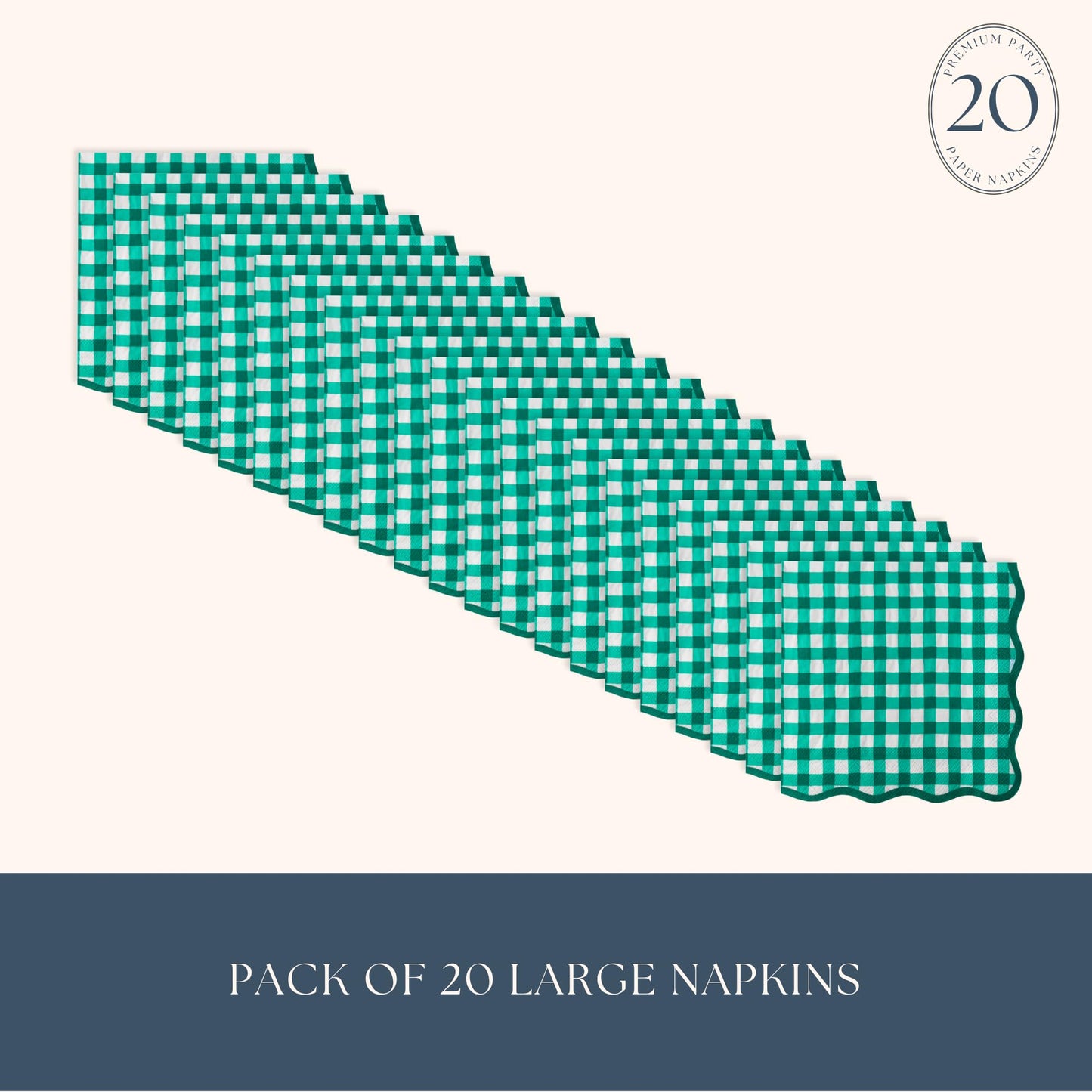 Bonjour Fête Green Gingham Paper Party Dinner Napkins | Premium Party Supplies | St. Patrick's Day, Father's Day Gatherings, & Christmas Parties | Pack of 20, 6.5" Folded
