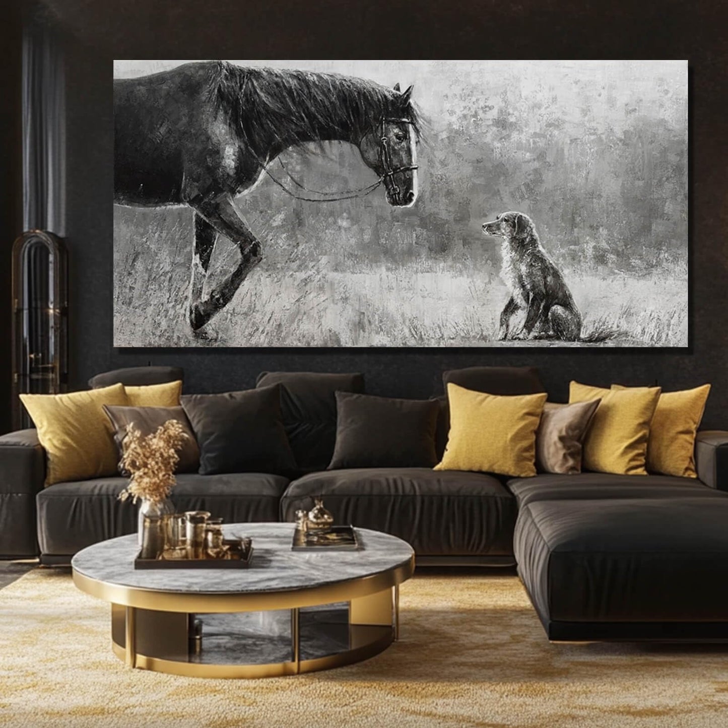 Artexist Horse Canvas Wall Decor Grey Wall Picture Modern Wall Hangings Decor 29"x58" Canvas Wall Art for Bedroom Kitchen Artwork