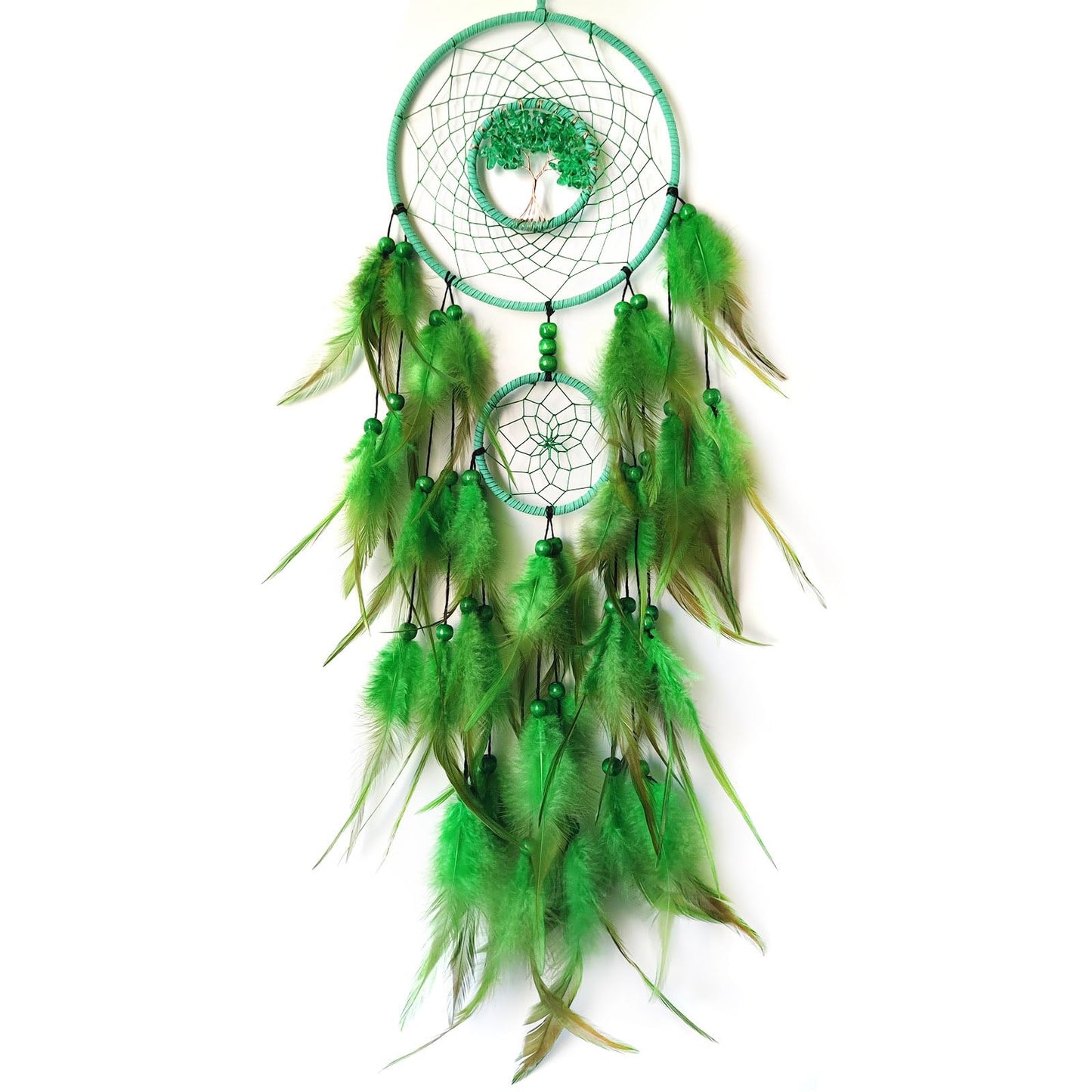 SOYUZU Green Dream Catcher Wall Decor Crystal Tree of Life Dream Catchers Handmade Feather Dreamcatcher Wall Hanging Ornament for Bedroom Living Room Home Decor