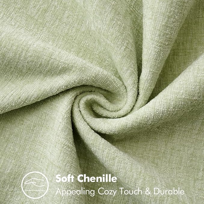 MIULEE Pack of 2 Lumbar Summer Throw Pillow Covers 12x20 Inch Light Green Farmhouse Decorative Pillow Covers with Stitched Edge Soft Chenille Solid Dyed Pillow Covers for Couch Sofa Bed Living Room