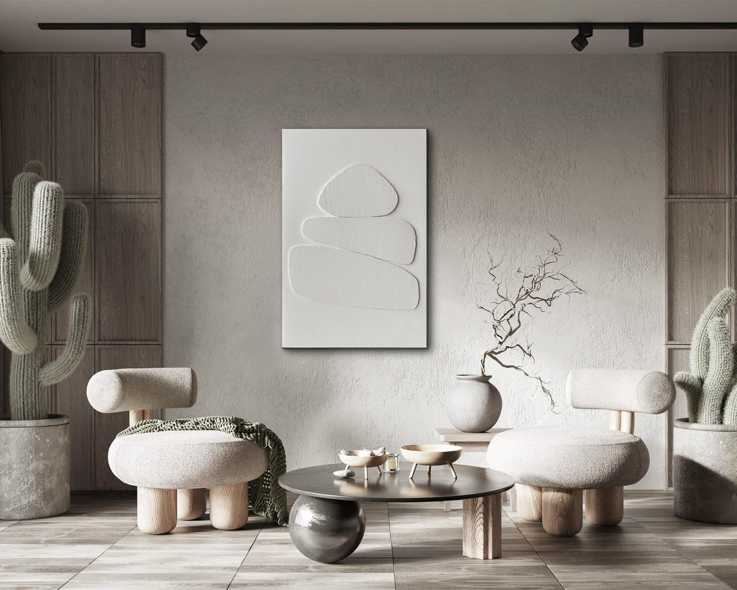 Creespi White Textured Wall Art - Hand Painted Minimalist 3D Art Painting 24x36 inches,Modern Abstract Oil Painting On Canvas for Home Wall Decor