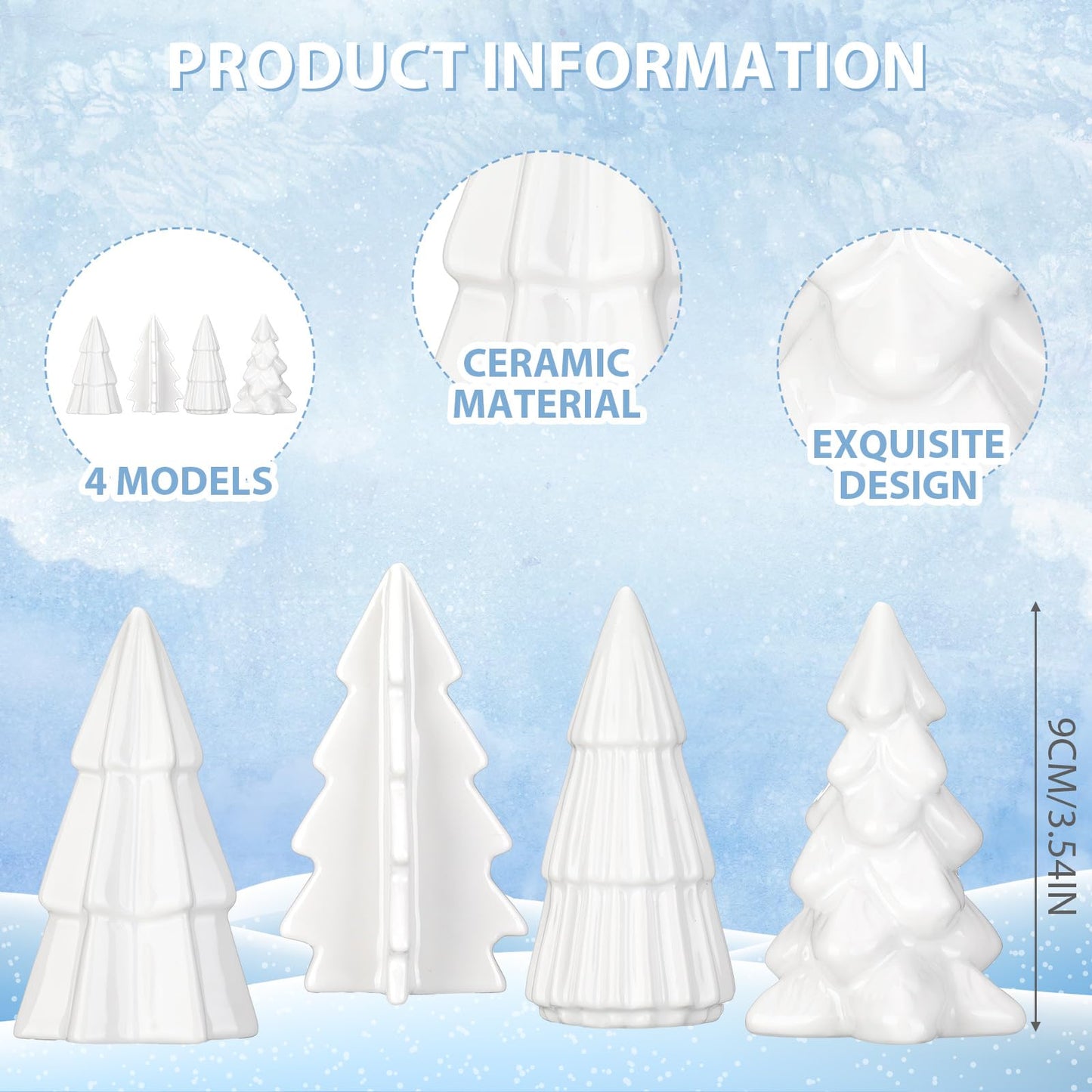 Nuenen 8 Pcs Ceramic Christmas Tree Porcelain Christmas Tree Winter Christmas Trees Mini Stoneware Trees for Mantle Vintage Table Shelf Living Room Bedroom Cabinets Office Desktop(Classic)