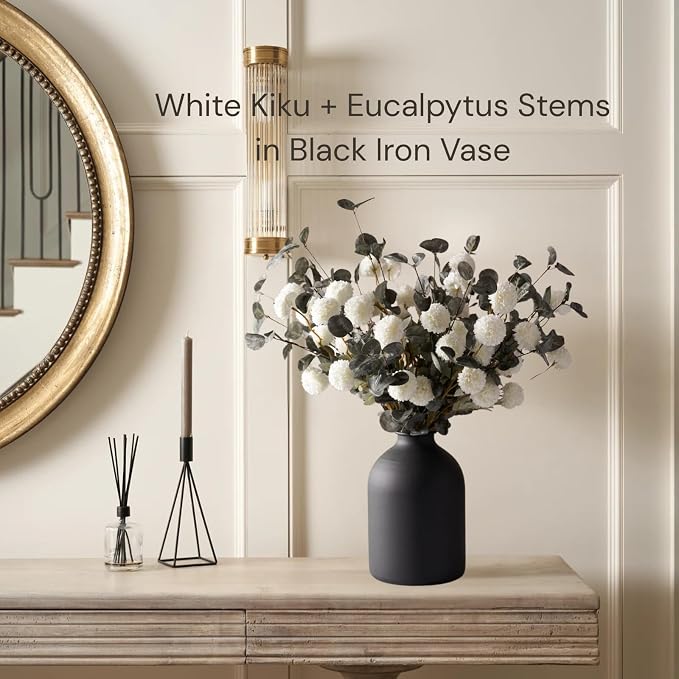 Large Black Vase for Flowers Decor Living Room - 8.6in Tall, Matte Black Arlo Vase for Dining Coffee Table Centerpieces, Wabi Sabi Decor, Big Decorative Modern