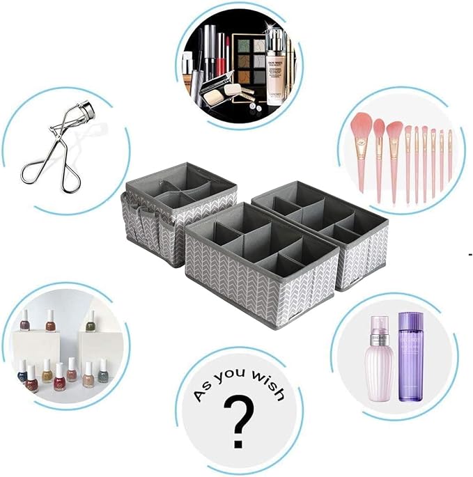 Cosmetic Storage Bins Makeup Organizer, Adjustable Multifunction Storage Box Desk Drawer Divider for Makeup Brushes, Bathroom Countertop or Dresser, Set of 3 (Grey)