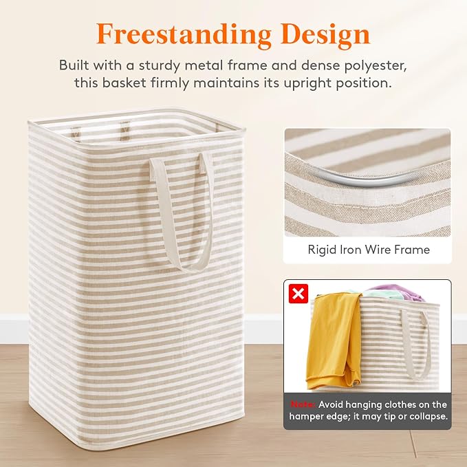 Lifewit 75L Large Collapsible Laundry Hamper, Tall Foldable Dirty Clothes Baskets Waterproof, Freestanding Design with Easy Carry Handles in Dorm Bedroom Bathroom College, Beige