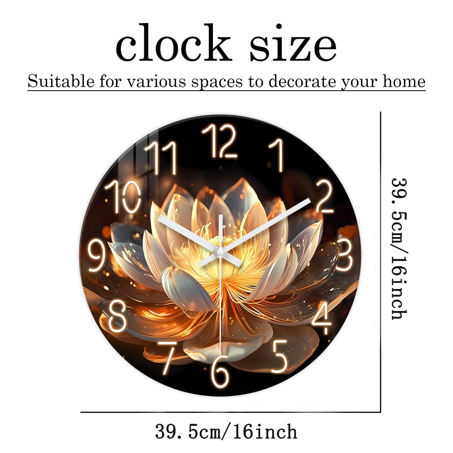 XFM Lotus Flower Wall Clock 16 inch Round Silent Wall Clocks Battery Operated Modern Floral Decorative Wall Clock for Bedroom Kitchen Living Room Bathroom