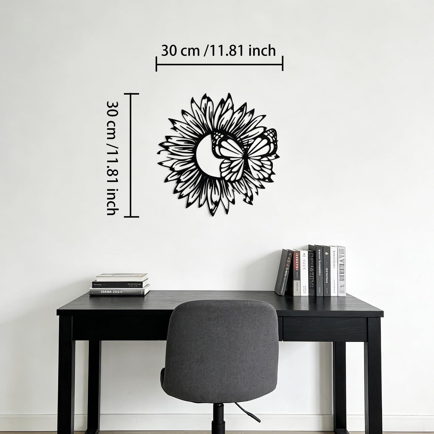 SonnTonn Sunflower Butterfly Metal Wall Art, Indoor Home Wall Sculpture for Living Room, Bedroom, Outdoor Garden Decor for Patio (11.8”x11.8” / 30x30cm)