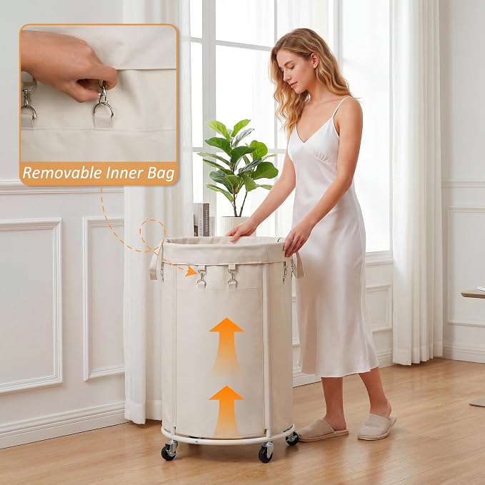 150L Large Capacity Rolling Laundry Basket Hamper with Wheels, Clothes hamper and Removable Bag for Home, Laundry Room, Bedroom, Bathroom, Apartment, Dorm