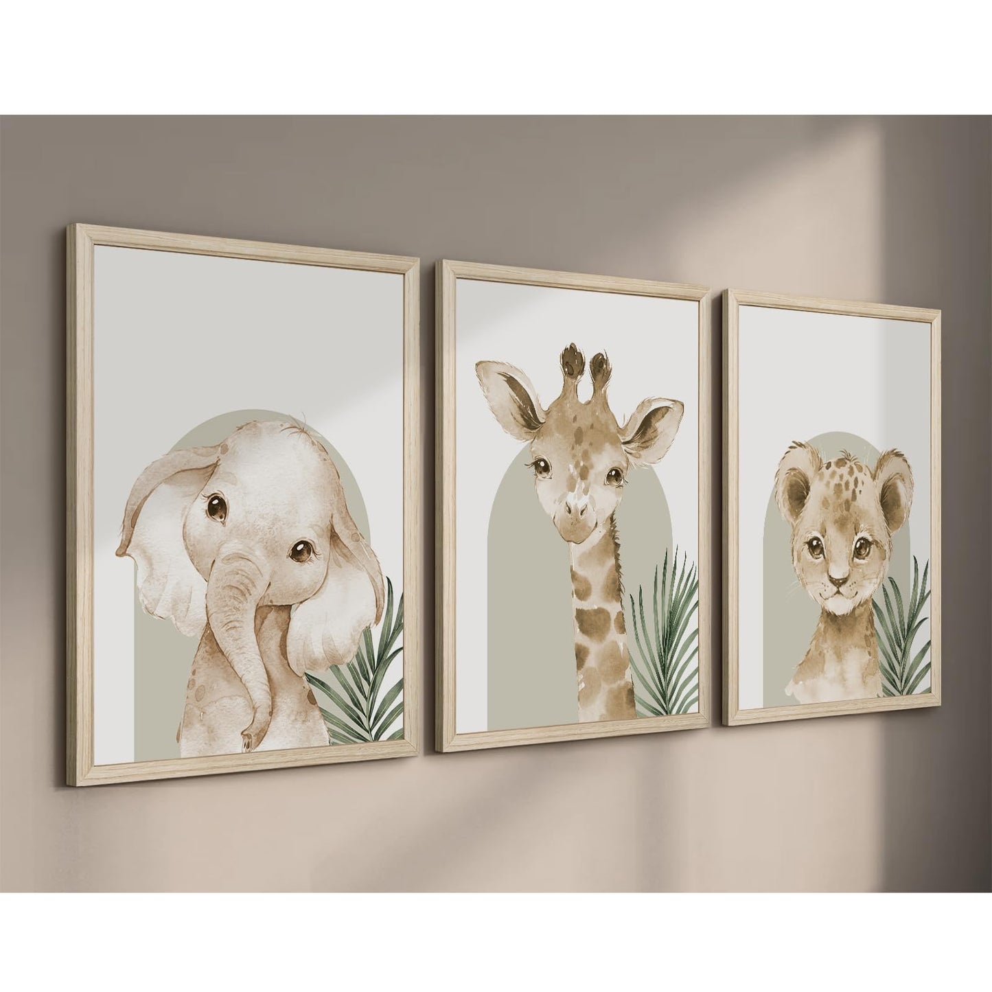 Animal Wall Art Pictures Baby Nursery Canvas Wall Art Decor Safari Animal Prints Jungle kids Wall Art Woodland Nursery Wall Decor Giraffe Jungle Poster for Room 12x16 Inch Wood Framed Set of 3