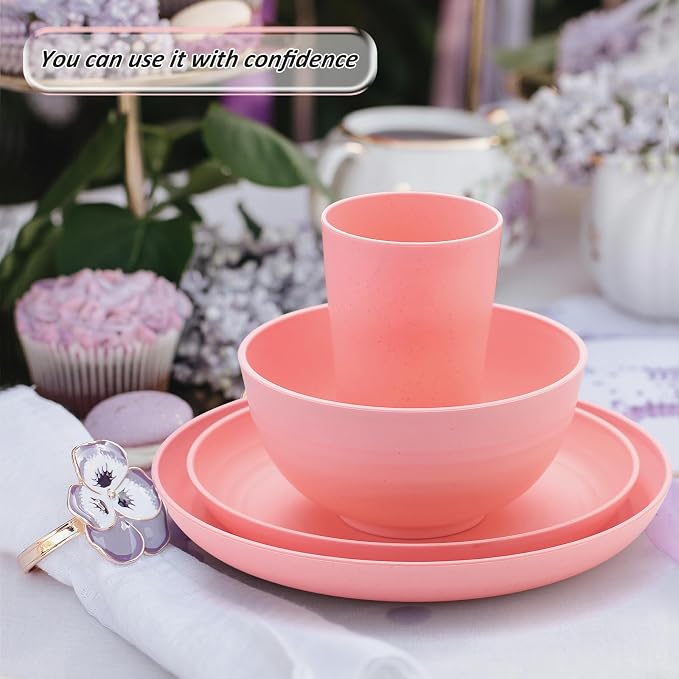 Wheat Straw Dinnerware Sets for 4,Unbreakable Tableware Set Wheat Straw Plates Bowls Cup Sets Kitchen Dishes 16pcs College Dorm Room Essentials Cutlery Set Microwave Dishwasher Safe Camping Picnic