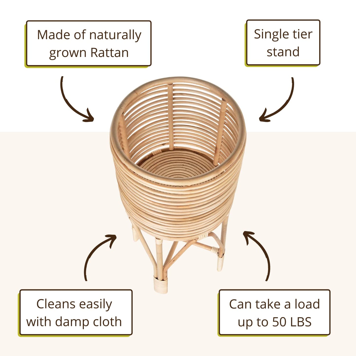 KOUBOO Rattan Indoor Plant Stand - Plant Holder, Rattan Shelf, Tiered Plant Stand, Planter Display, Home Storage for Plant Pots, Medium, Natural Brown