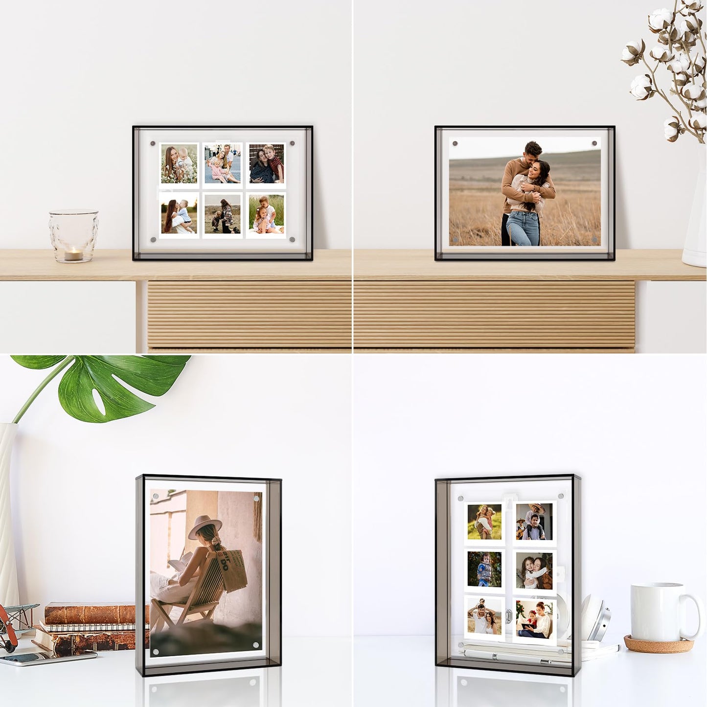 5x7 Acrylic Picture Frame Black - Clear Floating Photo Frames for 5 x 7 Inches Art Print - Individual for Tabletop Display - With Hangers for Wall Mount Horizontal or Vertical - 1 Pack