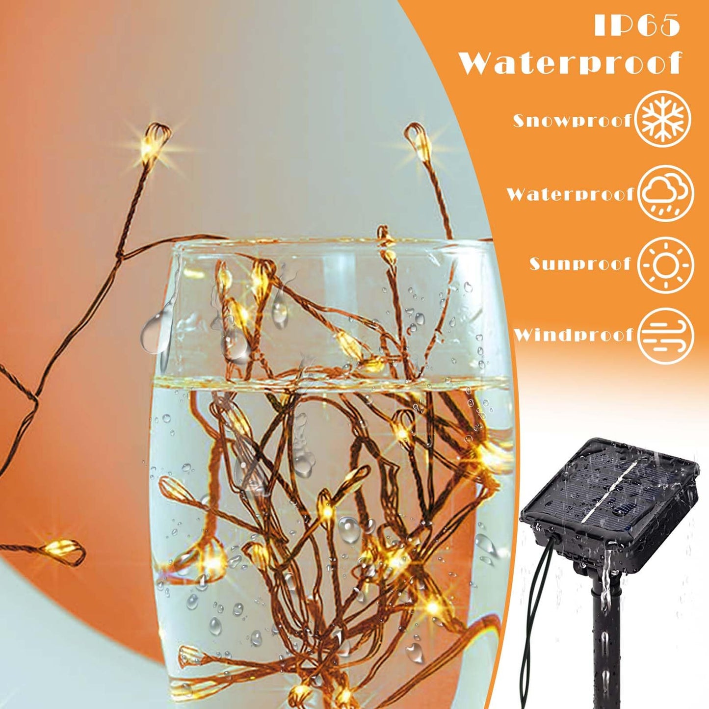 ITICdecor Solar Powered String Lights Outdoor 9.8FT 120 LED Waterproof Firecracker Fairy Lights with 8 Modes Green Copper Wire for Christmas Garden Wedding Patio Garden Yard Decor