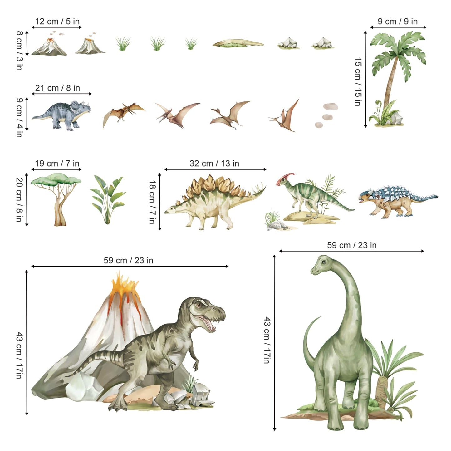 wondever Large Dinosaur Wall Stickers Tropical Animal Dino Volcano Plants Wall Art Decals for Boys Room Baby Nursery Kids Bedroom