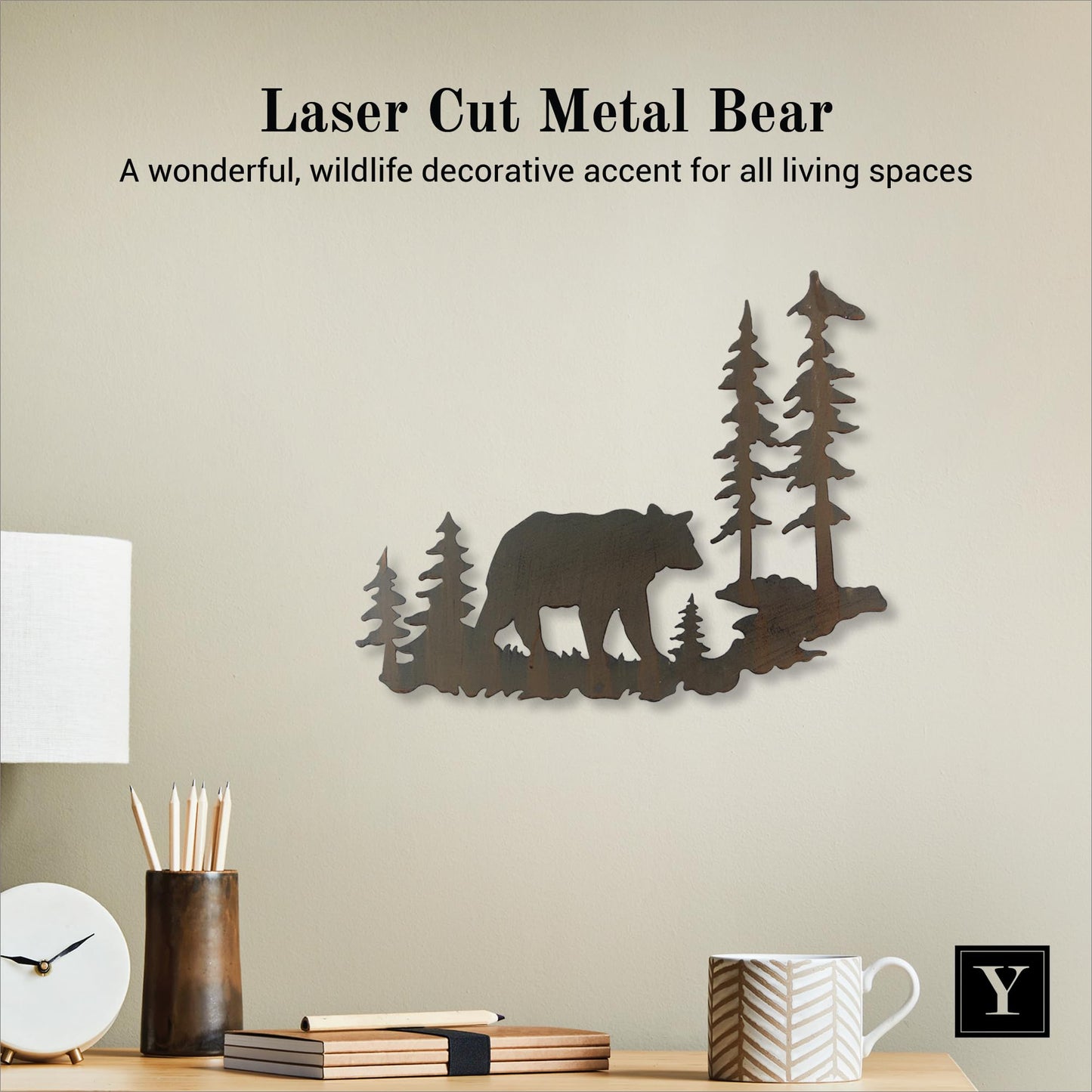 Young's Inc. Laser Cut Metal Bear – 20” x 16” - Bear Decorations for Home - Cabin Decor