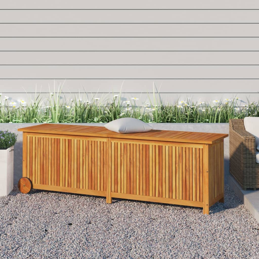 Fregramei Wooden Patio Storage Box Outdoor Storage Container with Wheels for Patio Furniture Cushions, Acacia Wood Deck Box, Backyard Storage Box, 59.1"x19.7"x22.8" Solid Wood Acacia,-876