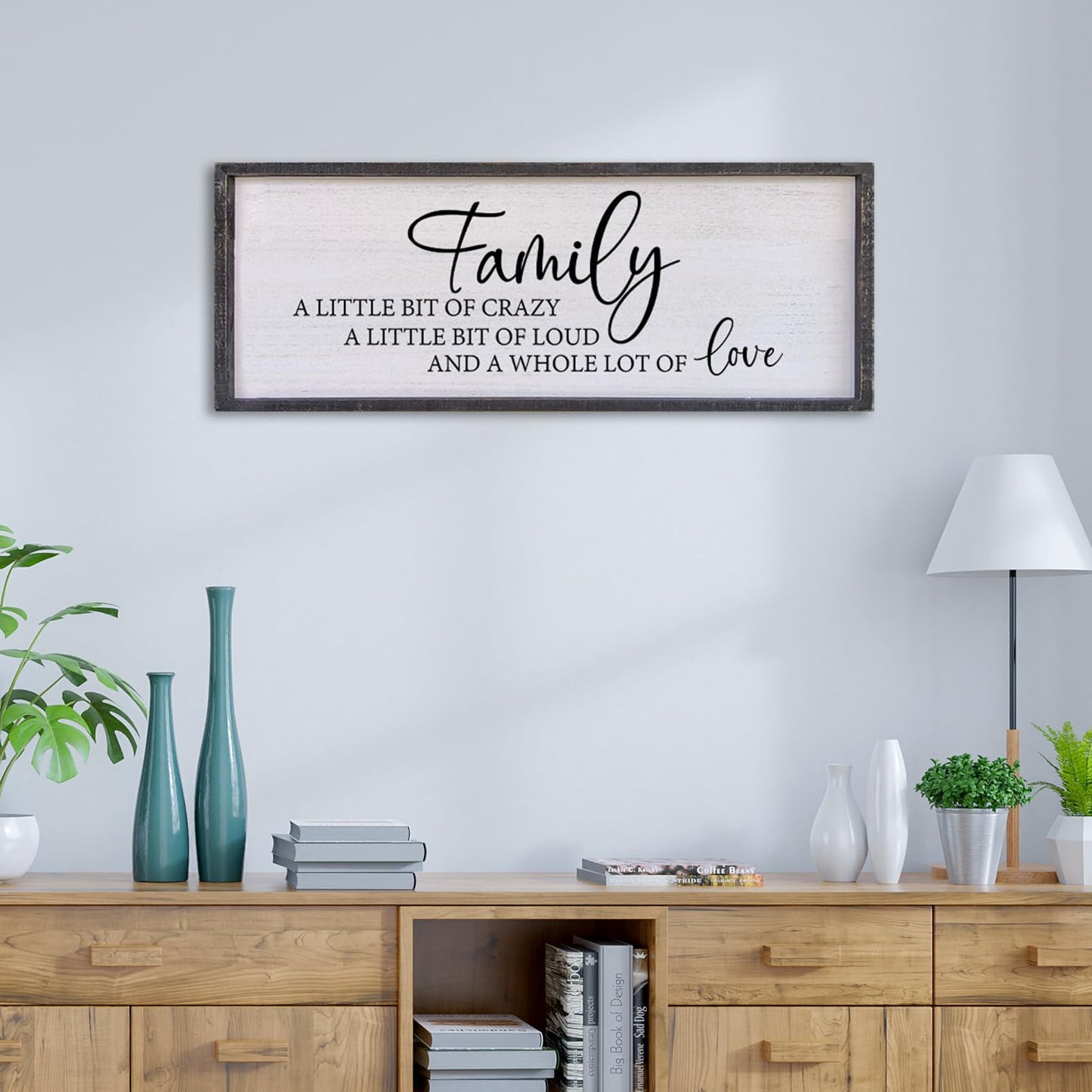 Family A Little Bit Of Crazy Sign Wall Decor 32"×12" Rustic Farmhouse Living Room Large Soild Wood Framed Hallway Hanging Sign Aesthetic Inspirational Quotes Entryway Home Wall Art (Black)