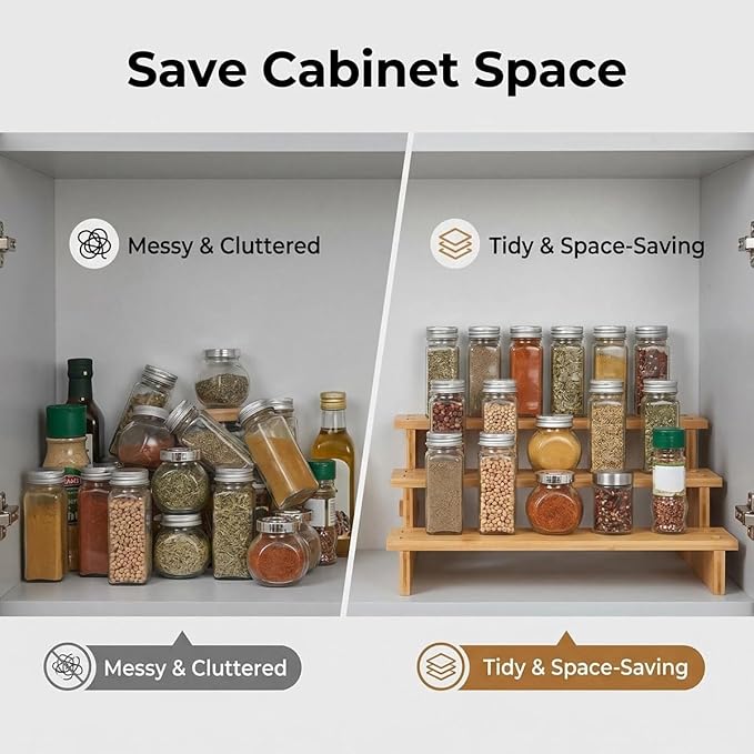 JinDoWin 3 Tiered Spice Rack Organizer for Cabinet,Spice Organization for Cabinet, Seasoning Organizer,Spice Shelf and Spice Organizer for Cabinet,Pantry Organizers and Storage (2 Pack, Medium)