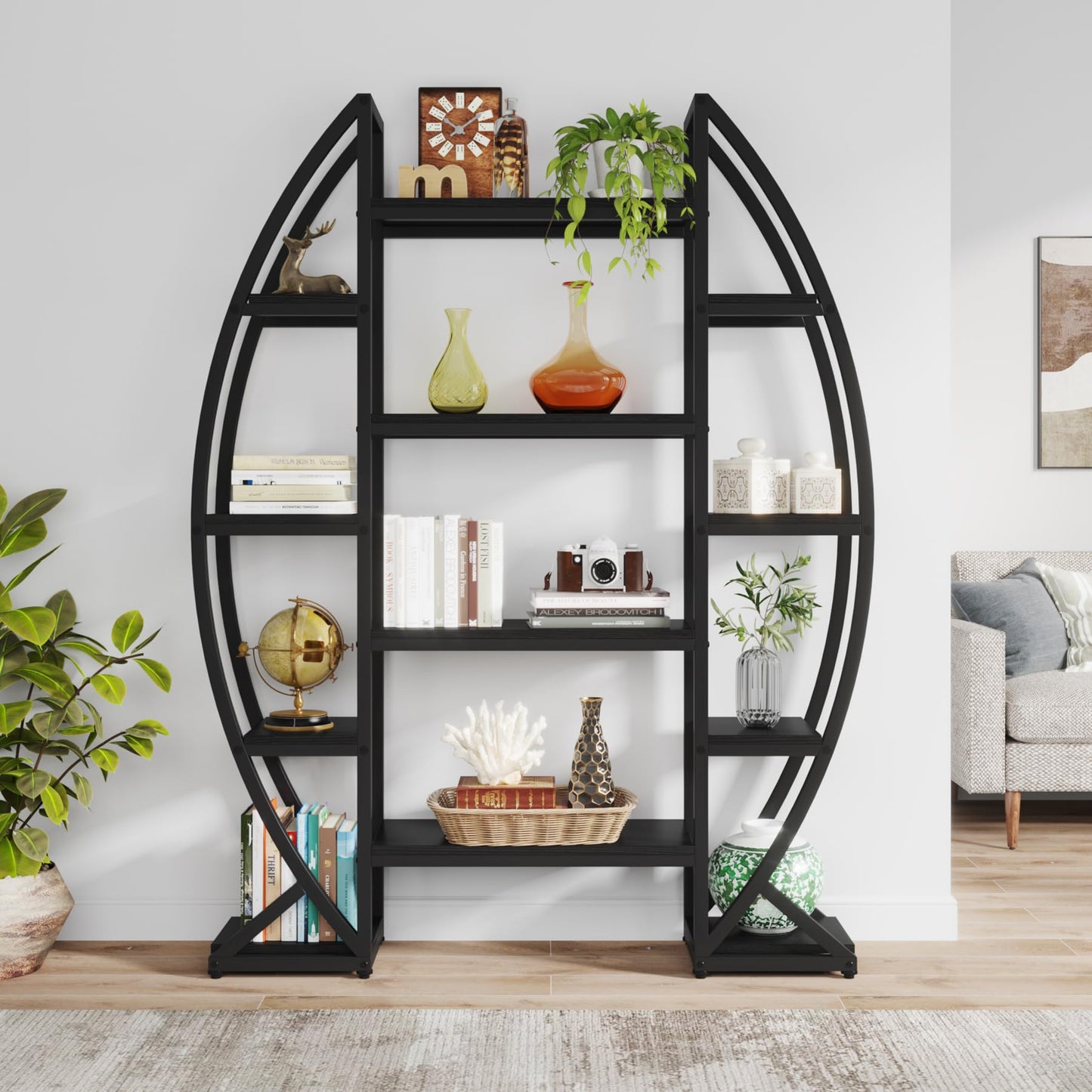 Tribesigns Curved Plant Stand Indoor, 8 Tiered Large Metal Plant Shelf, 69" Tall Industrial Flower Pot Stand Display Rack for Indoor Living Room, Balcony, Patio (Black)