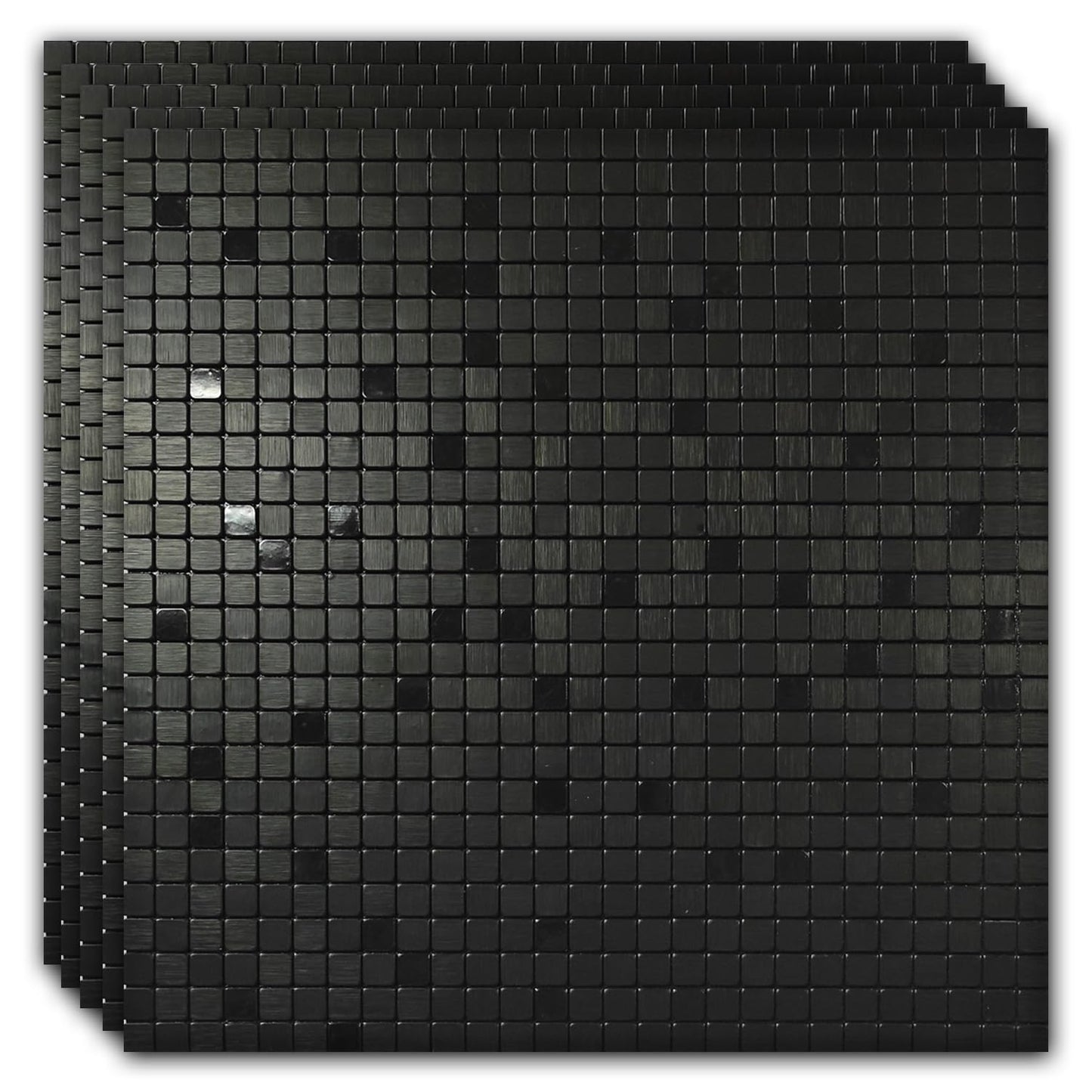 sanyeskkiy 10pcs Matte Black Mosaic Wall Stickers - Peel & Stick Waterproof Backsplash, Non-Slip Heat-Resistant DIY Stickers, Easy Cutting, Shower/Bathroom/Kitchen Cabinets (10, Brushed Black 1)