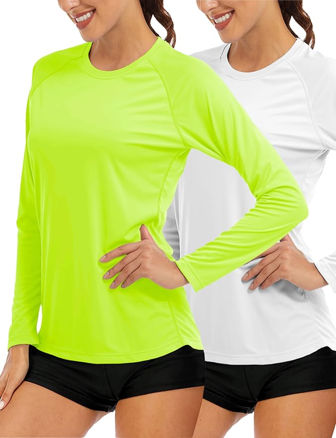 MAGCOMSEN Women's 2 Pack Long Sleeve Shirts UPF 50+ Sun Protection Quick Dry Swim Shirt for Rash Guard Fishing Workout