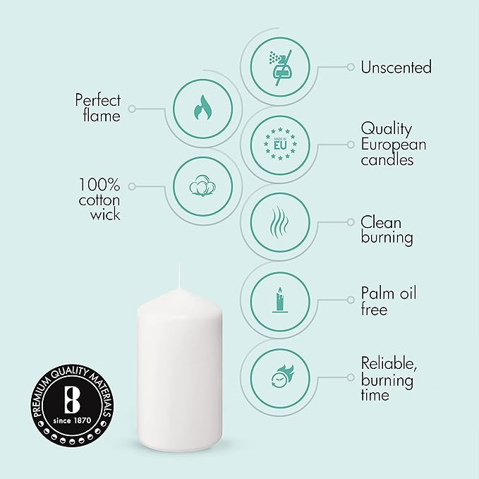 BOLSIUS 6 White Pillar Candles Bulk - 3x6 Inches Candle Set - 70+ Hours Clean Burning - No Palm Oil - 0% Animal Fat - Premium European Quality - Unscented Dripless Wedding Pillars