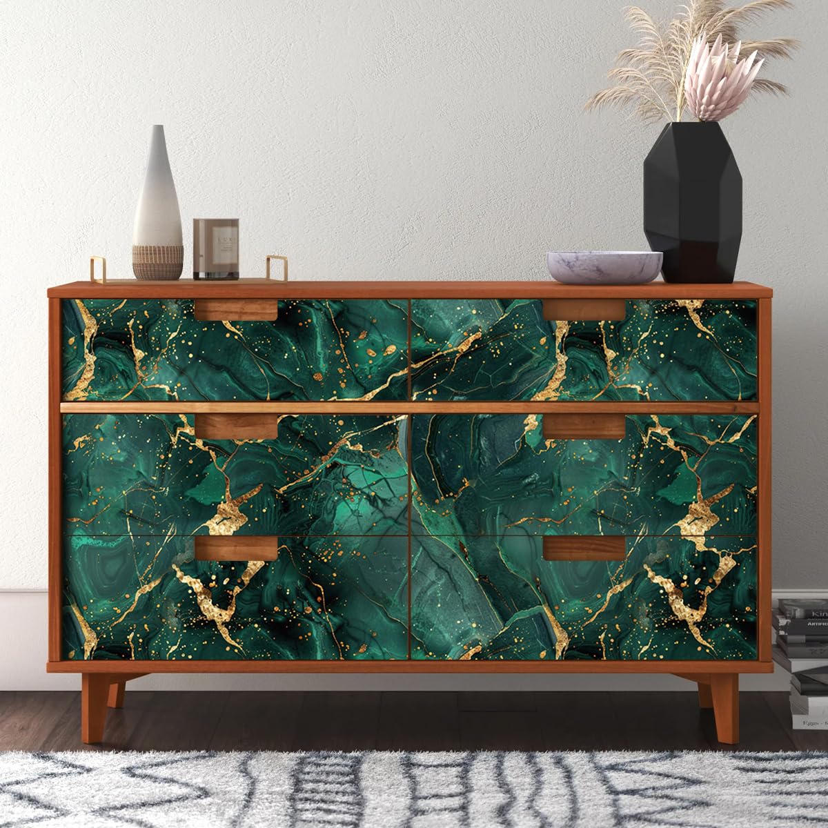 COKCOKR Emerald Gold Marble Art Wallpaper 17.71"x118.1"Vinyl Waterproof Removable Self Adhesive Contact Paper Aesthetic Wallpaper for Bathroom Countertops, Kitchen, Bedroom Background Walls