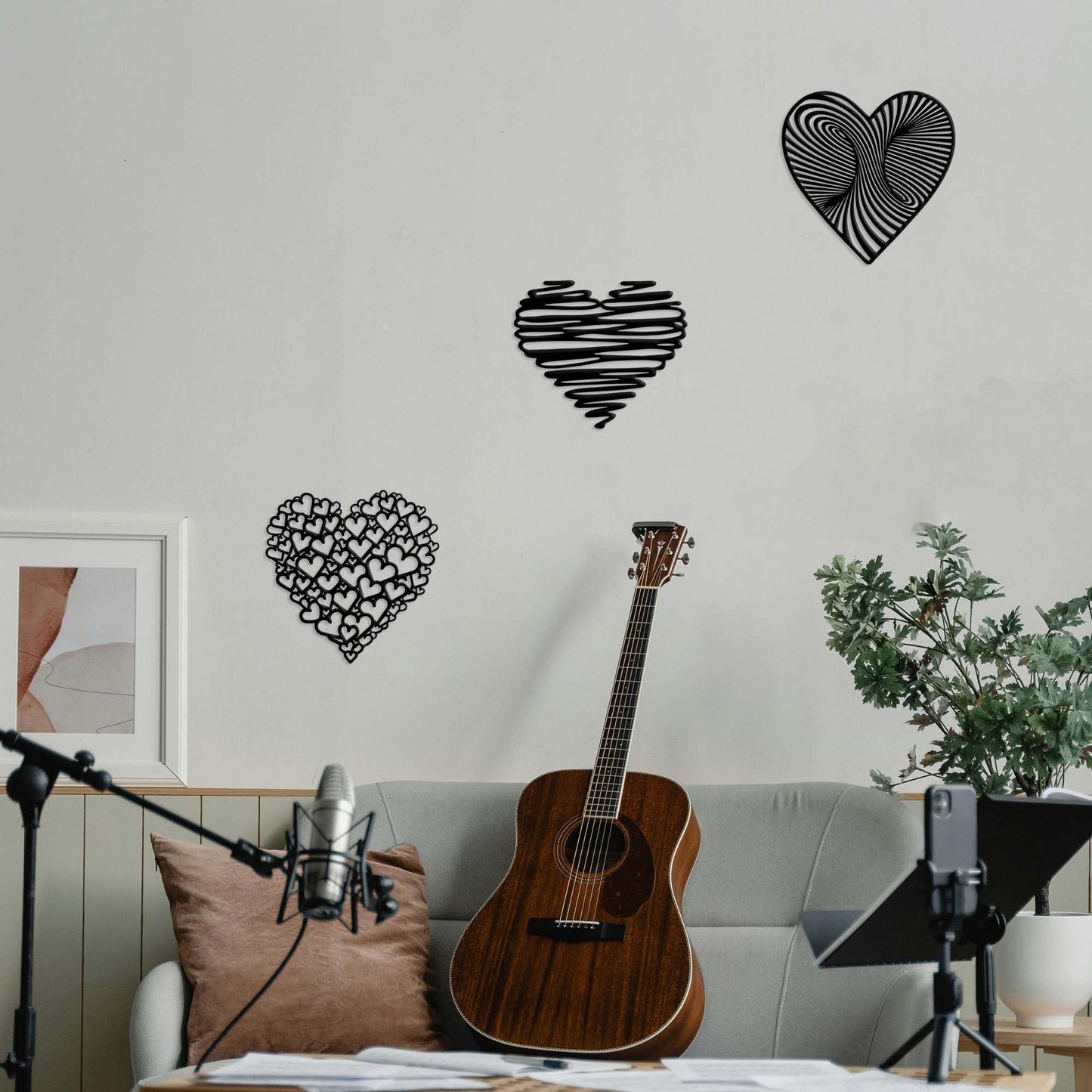 YATEASLU Set of 3 Heart Wall Decor Unique Metal Art Designs for Bedroom, Living Room, and More – Perfect for Adding Warmth and Elegance to Any Space (11.8 * 11.8 inch)