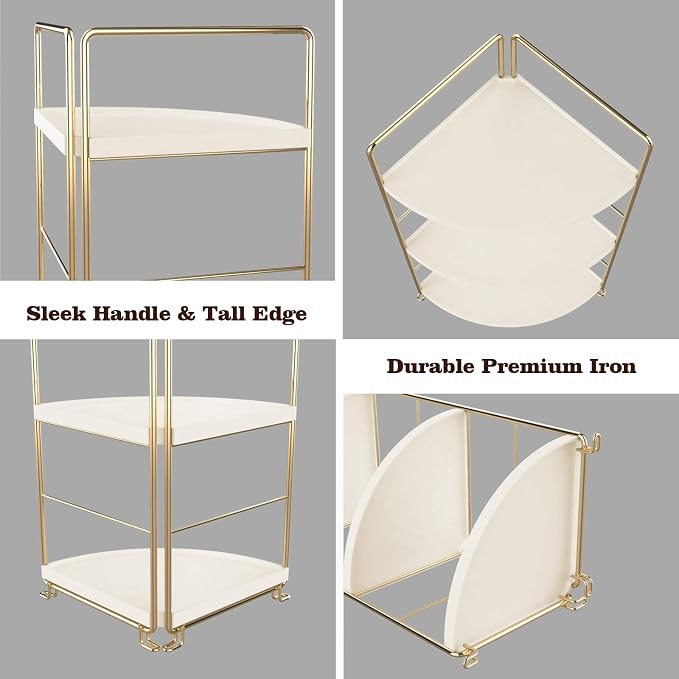 2-Tier Kitchen Spice Rack-Corner Bathroom Shelf- Triangle Standing Storage Rack for Bathroom, Living Room, Bedroom, Kitchen (Golden)