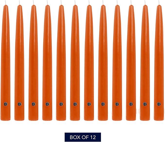 Colonial Candle Unscented Taper Candle, Handipt Collection, Pumpkin, 12 in, Pack of 12 - Up to 10 Hours Burn