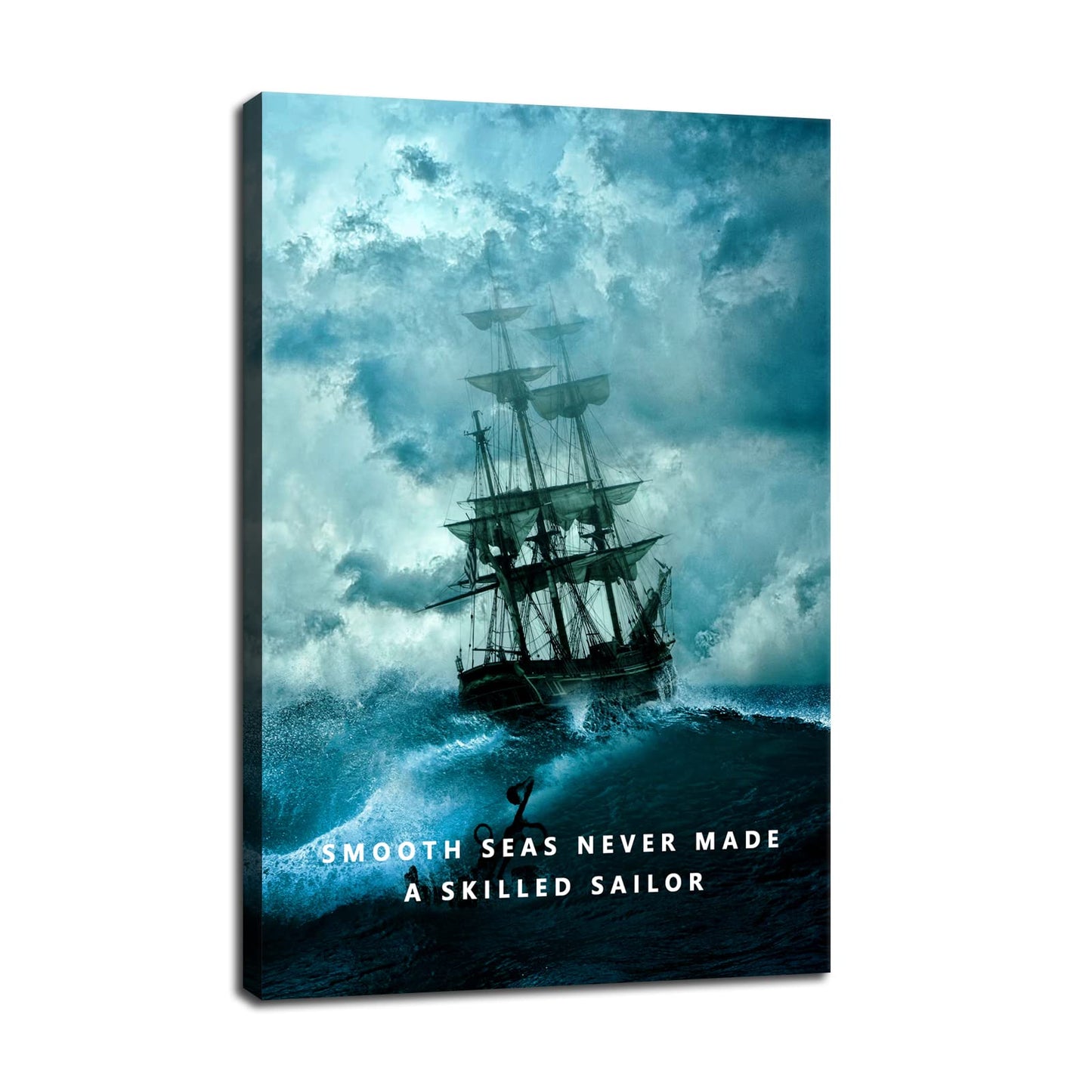 Motivational Canvas Art Office Decor Wall Art Lessons of Life Inspirational Quote Smooth Sea Never Made A Skilled Sailor Inspiring Poster Print for Home Framed Art Ready to Hang [12''W x 18''H]